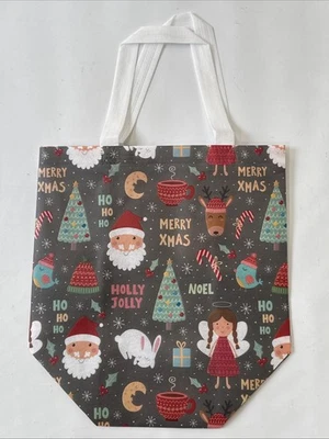 Christmas Themed Reusable Tote Bag/ Gift Bag, 12" x 10" x 6.5", Gray - Image 1 of 2