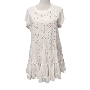 Free People Womens Sz S White Sadler Floral Eyelet Ruffle S/S Mini Dress No Slip - Picture 1 of 9