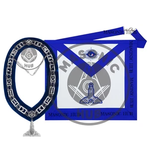 Grembiule in pelle di agnello massonico blu loggia fatto a mano guardiano anziano con catena collare + gioiello - Foto 1 di 15