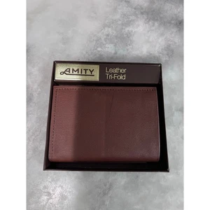 Vintage Amity Leder Tri-Fold Geldbörse Braun Rindsleder Made in USA Neu im Karton - Bild 1 von 5