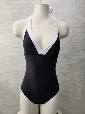 Nuevo con etiquetas Traje de baño Cupshe de una pieza pequeño halter top delgado y esculpido negro blanco Foto 1 de 4