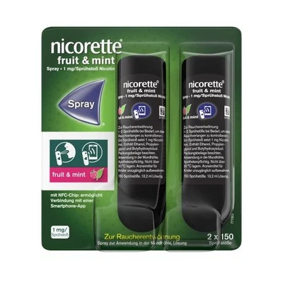 Nicorette Fruit Mint Spray 1mg NFC 2 St aufhören rauchen Raucherentwöhnung App - Bild 1 von 4