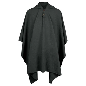 LLAMA WOOL UNISEX | MENS HOODED BLACK PONCHO CAPE CLOAK | ANDES HANDMADE WARM - Picture 1 of 10