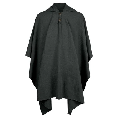 LLAMA WOOL UNISEX | MENS HOODED BLACK PONCHO CAPE CLOAK | ANDES HANDMADE WARM - Image 1 of 4