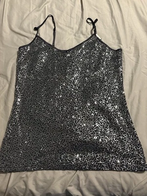 Camiseta sin mangas Express para mujer lentejuelas negra plateada grande nueva sin etiquetas Foto 1 de 4