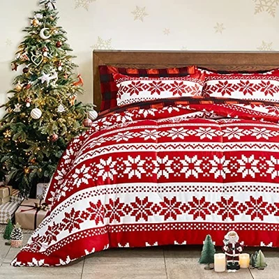 Cama de Navidad Roja Queen Size en Bolsa 7 Piezas Queen-7 Piezas Copo de Nieve Foto 1 de 4