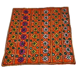 2 Handmade 18in X 17in Orange Embroidered Decorative Toss Pillow Cover Floral - Picture 1 of 15