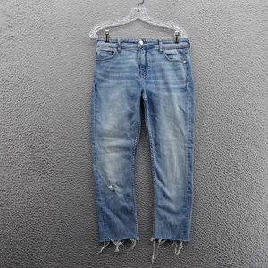 Anthropologie Pilcro Slim Straight Jeans Größe 27 Blau Damen Distressed Raw Hem - Bild 1 von 18