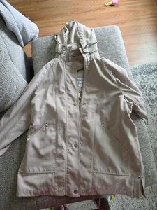 Fitz-Wright Hooded Tan & Cream Rain Wind Breaker Jacket Size L Women's - Picture 1 of 11