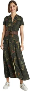 Desigual Damen langes Shirtkleid khaki geblümt Größe UK S kleine Knöpfe vorne - Bild 1 von 11