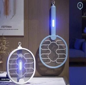 RACCHETTA ELETTRICA RICARICABILE APPENDIBILE LED UV TRAPPOLA ANTI ZANZARE MOSCHE - Foto 1 di 5