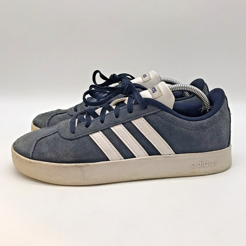 Scarpe basse Adidas VL Court 2.0 K scamosciate sneakers giovanili 5 blu e bianche stringate