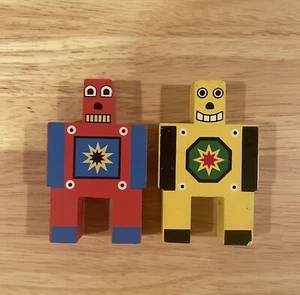 Giocattolo impilabile in legno vintage Tobar blu robot dipinto X2 - Foto 1 di 2