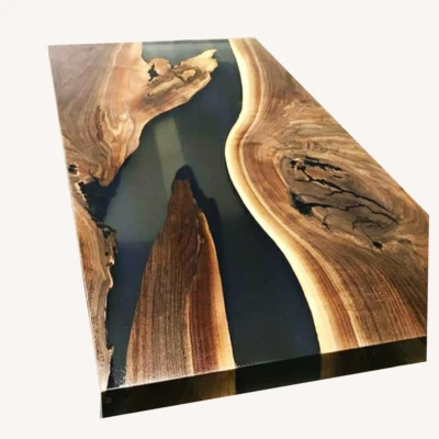 Black Epoxy Resin Dining Table Console Bar Luxury Cafeteria Furniture Room Decor - Image 1 of 4