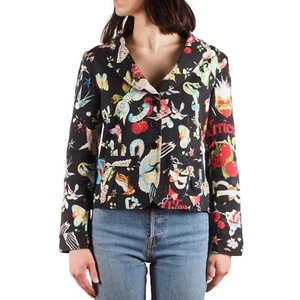 Chaqueta Blazer Moschino Jeans Vintage Para Mujer Estampado Tatuaje Negra IT 44 / US 10 - Imagen 1 de 13