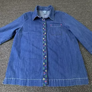 Vintage Napa Valley Patchwork Denim Shirt Size Large Geometric Embellish Blue - Picture 1 of 11