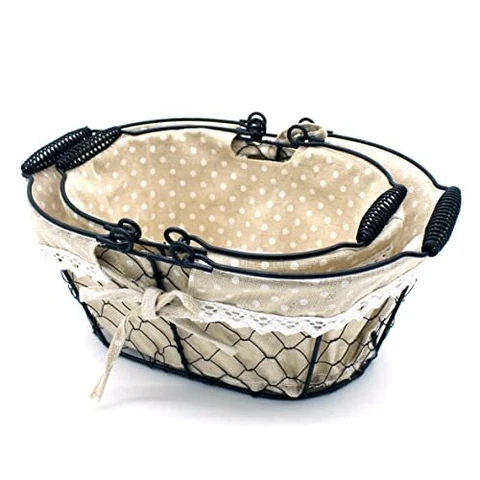 Oval Chicken Wire Fruit Basket Rustic Bread Basket With Swimming Handle And Fabr Cover