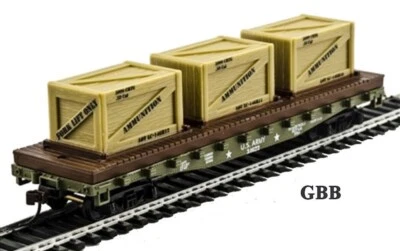 HO Scale 40' U.S. ARMY FLAT CAR with 3 CRATES MANTUA - Model Power New 727004 - Image 1 of 3
