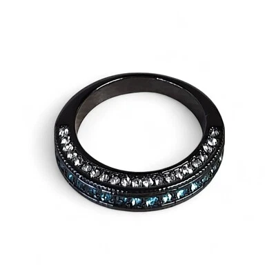 Blackened Stainless Steel Blue & White Crystal  Ring Size 8.5 - Image 1 of 4