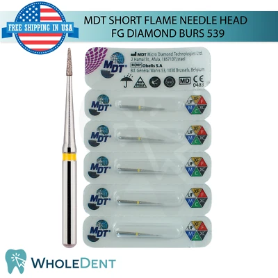 Cabezal de aguja de llama corta dental MDT 539 FG fresas de diamante Ø0,7 mm X 3,0 mm L21,0 mm Foto 1 de 4