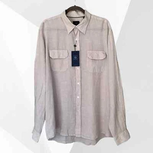 Joseph Abboud Convertible Langarm Leinen Hemd in Stone Herren XL NEU - Bild 1 von 10