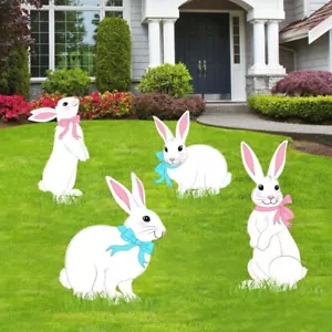 Easter Decorations Outdoor Yard Signs: 4pcs Large White Bunny Signs - Picture 1 of 7