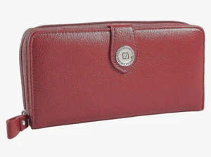 Stone Mountain Damen-Geldbörse aus gebundenem Leder Ludlow groß mit doppeltem Reißverschluss rot neu mit Etikett - Bild 1 von 5