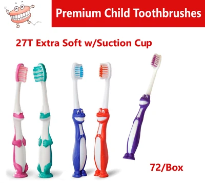 Dental Kid Child Toothbrush 27T Extra Soft w/Suction Cup Patient Give out, 72/cs - Image 1 of 2