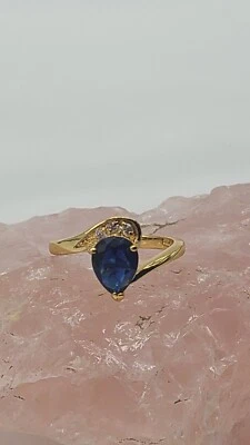 Gorgeous Lab Created Blue Sapphire Yellow Gold Pl Ring, SIZE 8 - Image 1 of 4