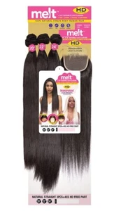 Janet Melt 100% Natural Virgin Human Hair - NATURAL STRAIGHT 3PCS+4x5 HD CLOSURE - Picture 1 of 3