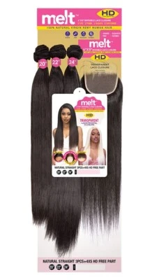 Janet Melt 100% Natural Virgin Human Hair - NATURAL STRAIGHT 3PCS+4x5 HD CLOSURE - Image 1 of 2