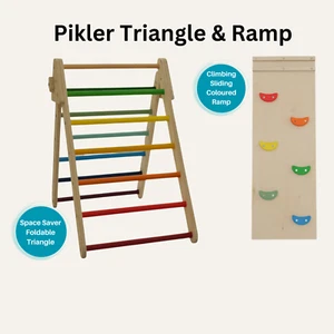 Wooden Foldable Triangle Climber Step Training Ladder Pikler Toddler with Ramp - Picture 1 of 4