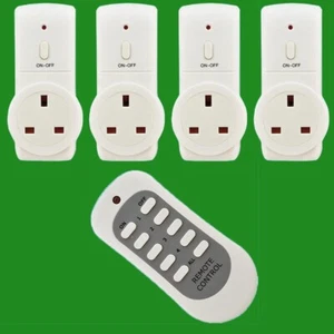 Juego de 4 interruptores de enchufe de red de ahorro de energía enchufables inalámbricos del Reino Unido con control remoto - Imagen 1 de 1