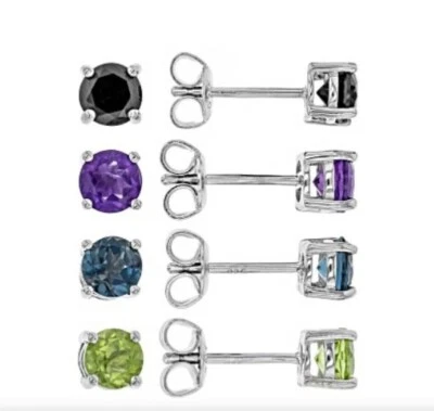 Multi-Gemstone rhodium over silver stud earrings 3.84ctw set of 4 pair NEW - Image 1 of 4