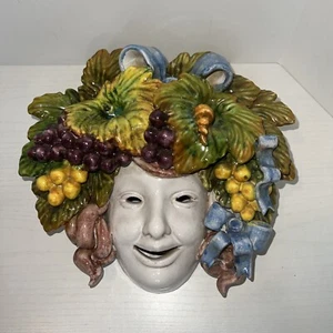 Italian Garden Ceramic Face Mask XL size beautiful colors with grapes and leaves - Picture 1 of 11