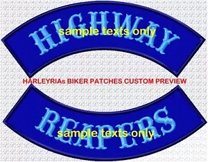 CUSTOM/MADE TO ORDER ROCKERS 300mm ....COLOURED BACKGROUND BIKER PATCH - Picture 1 of 12