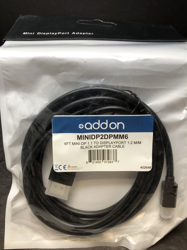 AddOn Blck adapter cable R-MINIDP2DPMM6 6ft Mini-DP 1.1 - displayport 1.2mm - Image 1 of 4