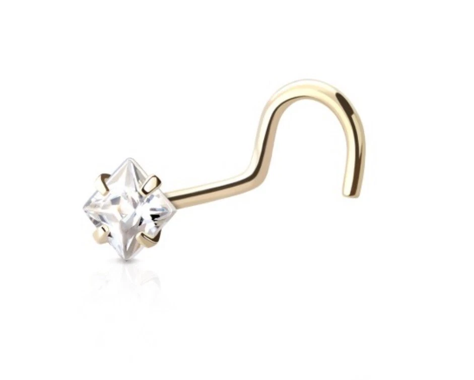 Tornillo anillo nariz corte princesa 3 mm diamante genuino oro amarillo 14k 20 g Foto 1 de 1