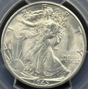 1945-D 50C Walking Liberty PCGS MS66 - Lustrous Bright Gem - Picture 1 of 5