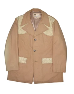 Vintage Lakeland Jacket Mens 44 Long Wool Coat Camel Western Shooting Overcoat - Picture 1 of 11