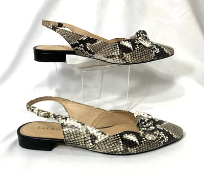 Talbots Slingback Flats Shoes Womens 8 M Leather Snake Print Embossed Bow - Image 1 of 4