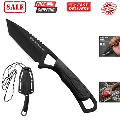 Sleek Full Black Tanto Neck Knife with Sheath - Perfect for Outdoor Enthusiasts - Image 1 of 4