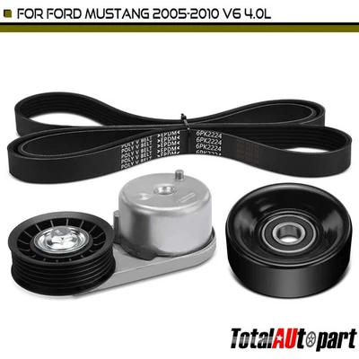 3 件装蛇形皮带驱动组件套件适用于福特野马 2005 - 2010 V6 4.0L 气体 — 第 1/4 张图片