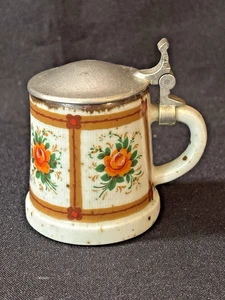 Vintage German Miniature Stoneware Beer Stein & Rein Zinn BMF Pewter Lid - Picture 1 of 6