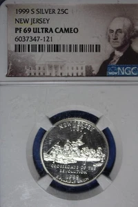1999 S NGC PF69ULTRA CAMEO NEW JERSEY SILVER WASHINGTON QUARTER #B50987 - Picture 1 of 2