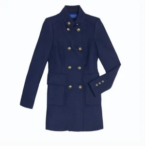 Zara Navy Blue Wool Military Double Breast Pea Coat Jacket M Metal Buttons Pocke - Bild 1 von 12