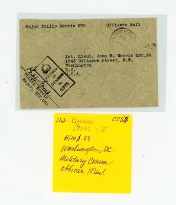 US Censor Cover - Washington, DC - Military Censor - 8/10/????      (15-C257) - Image 1 of 2