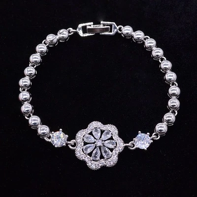 18K White Gold Filled Women Fashion Clear Mystic Topaz Flower Charm Bracelet - Image 1 of 2