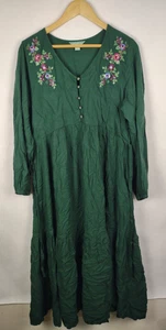 April Cornell Green Embroidered Floral Cottagecore Prairie Dress Large - Picture 1 of 6