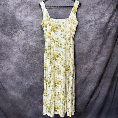Vestido Laura Ashley Floral Midi Talla 2 Blanco Amarillo Floral Cottage Cuello Cuadrado Foto 1 de 4